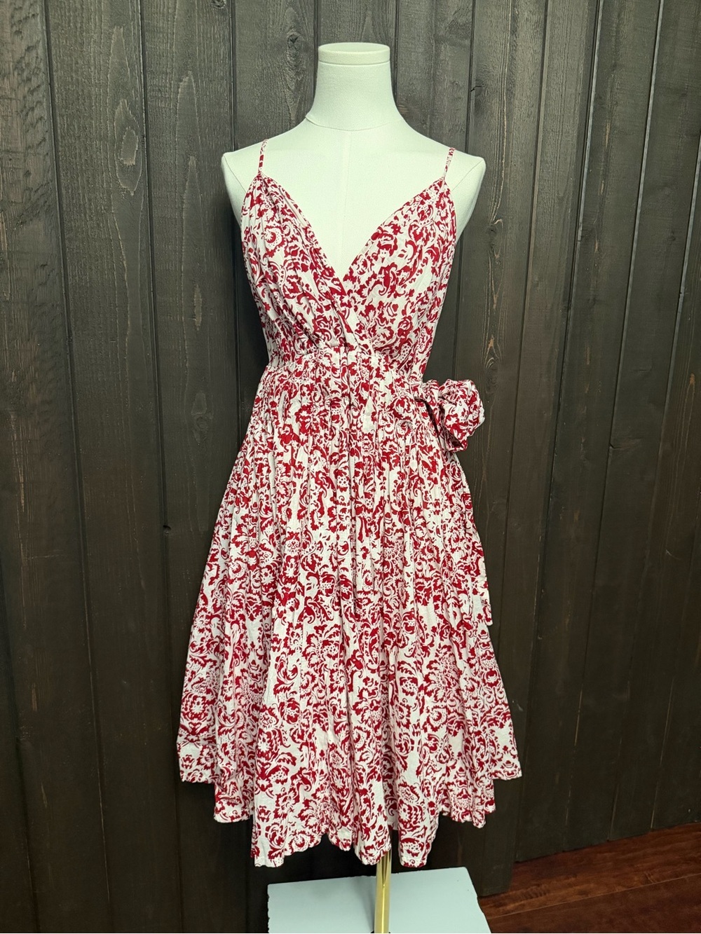 Lapis Dress 100% Cotton Midi Red/White Adj Spaghetti Straps Sz M NWOT Lined NEW